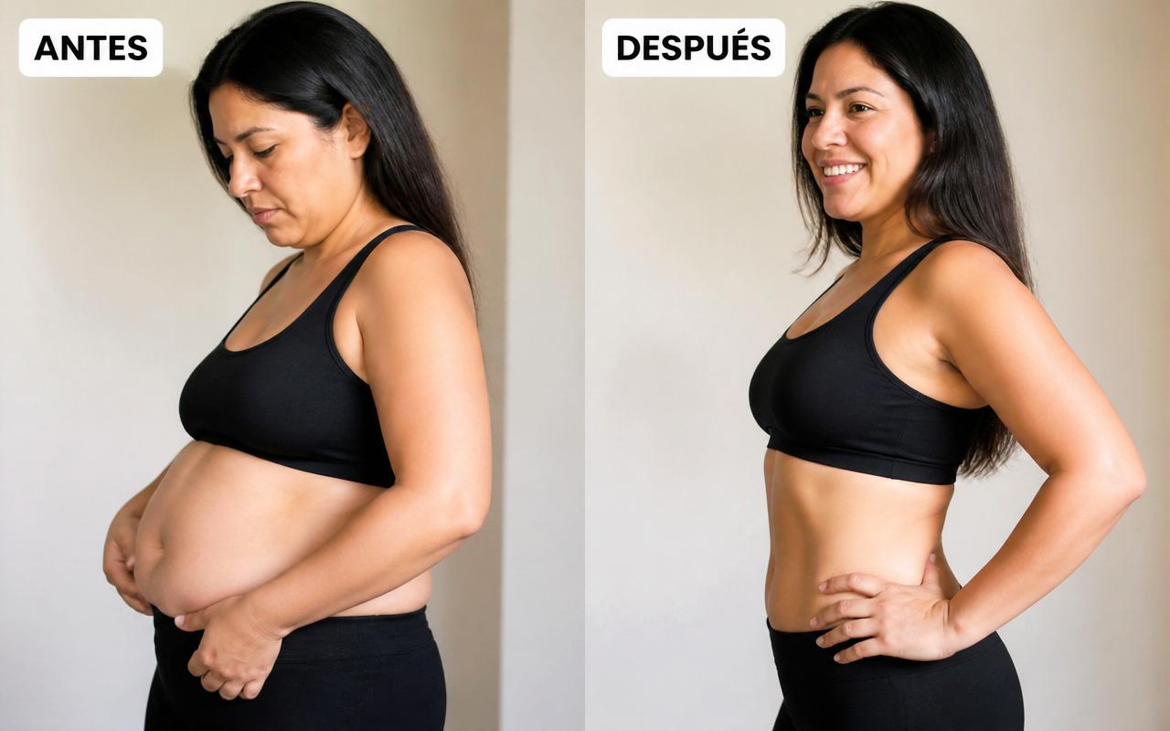 Antes y después LIV DETOX — barriga desinflamada